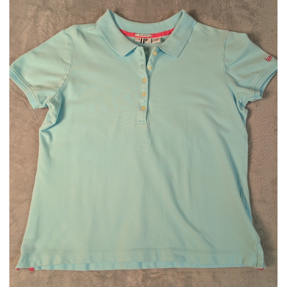 Izod Women's Petite L Polo Shirt Light Aqua Blue Golf Sporty Classic Outdoor‎